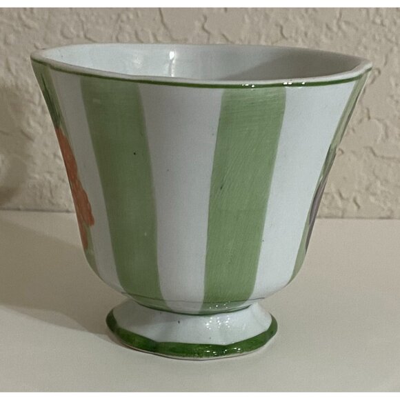 Green & White Striped Fruit Floral Teacup and Saucer Set - Picture 5 of 9